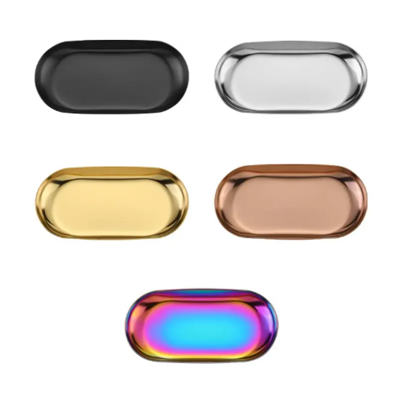 Stainless Steel Manicure Jewelry Storage Tray Metal Cosmetic Storage Oval Cake Fruit Dessert Tray Snack Plate Kitchen Organizer