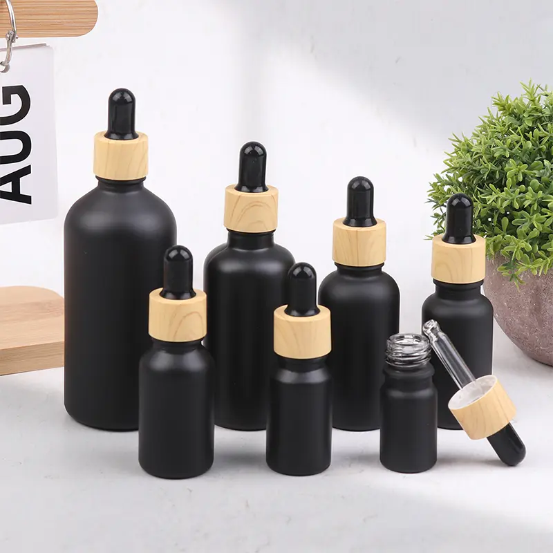 1PC Frosted Black Glass Dropper Bottles Bright Glass Empty Dripper Pipette Bottle Plastic Lid for Essential Perfume Oil Serum