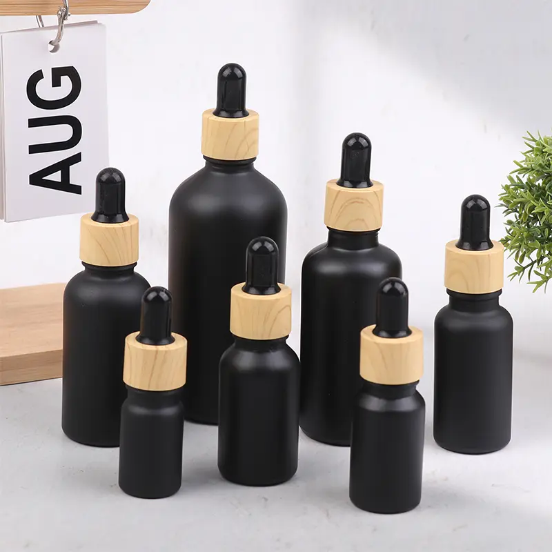 1PC Frosted Black Glass Dropper Bottles Bright Glass Empty Dripper Pipette Bottle Plastic Lid for Essential Perfume Oil Serum