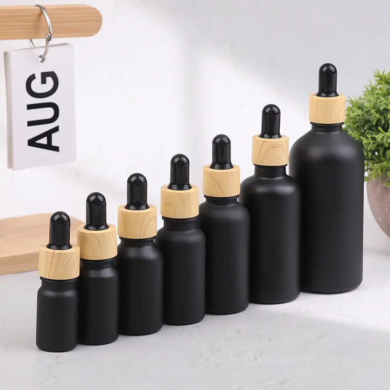 1PC Frosted Black Glass Dropper Bottles Bright Glass Empty Dripper Pipette Bottle Plastic Lid for Essential Perfume Oil Serum