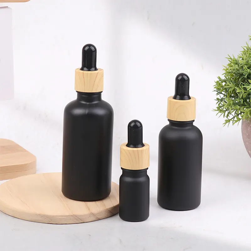 1PC Frosted Black Glass Dropper Bottles Bright Glass Empty Dripper Pipette Bottle Plastic Lid for Essential Perfume Oil Serum