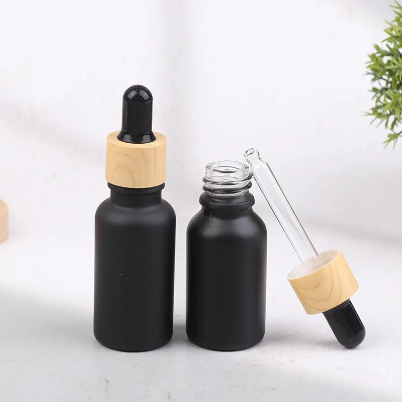 1PC Frosted Black Glass Dropper Bottles Bright Glass Empty Dripper Pipette Bottle Plastic Lid for Essential Perfume Oil Serum