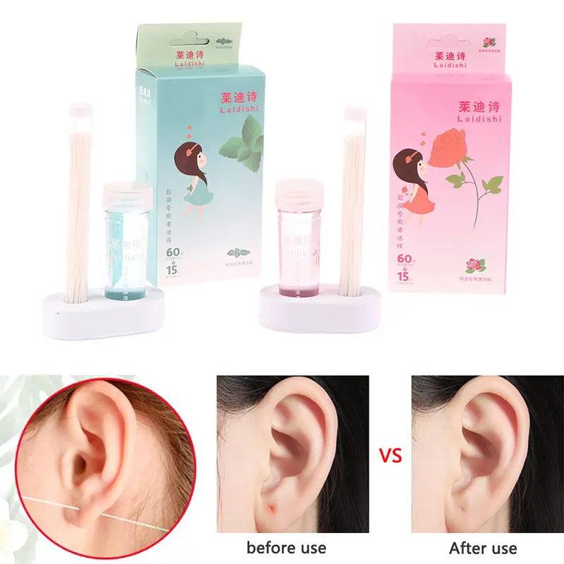 60pcs Ear Hole Cleaning Line Solution Disposable Pierced Ear Clean Care Liquid Tools Kit Earrings Descaling Earring Hole Cleaner
