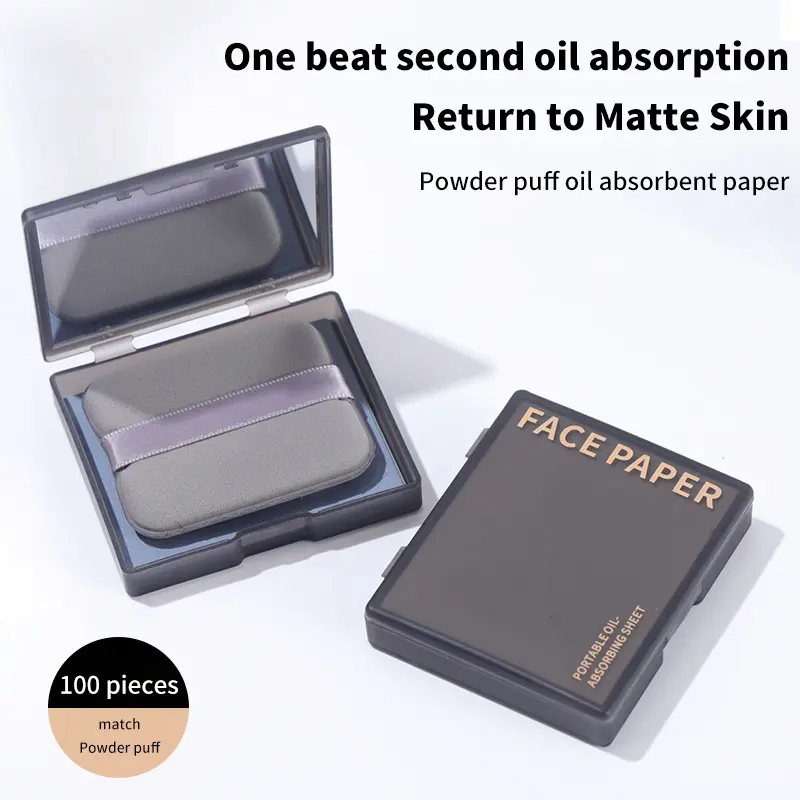 100pcs Bamboo Blotting Papers With Mirror&Makeup Puff Refreshing Portables Oil Control Tool Kit Facial Oil Absorbing Sheets Care