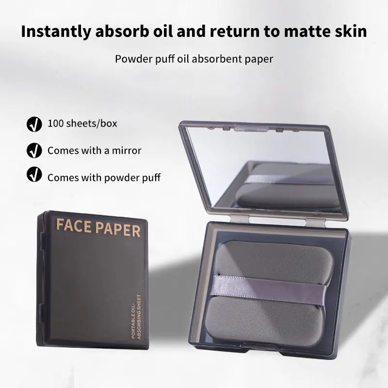 100pcs Bamboo Blotting Papers With Mirror&Makeup Puff Refreshing Portables Oil Control Tool Kit Facial Oil Absorbing Sheets Care