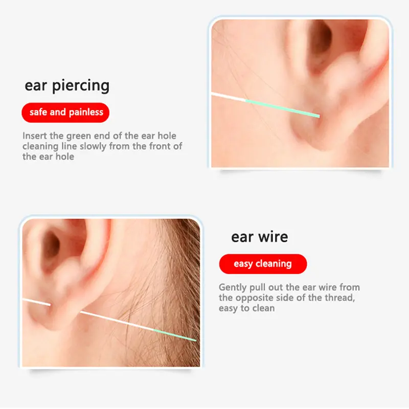 60pcs Ear Hole Cleaning Line Solution Disposable Pierced Ear Clean Care Liquid Tools Kit Earrings Descaling Earring Hole Cleaner