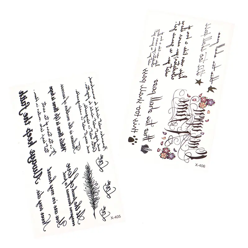 1 Sheet English Word Temporary Tattoo Sticker Waterproof Long Lasting Realistic Transfer English Letters Feather Body Art