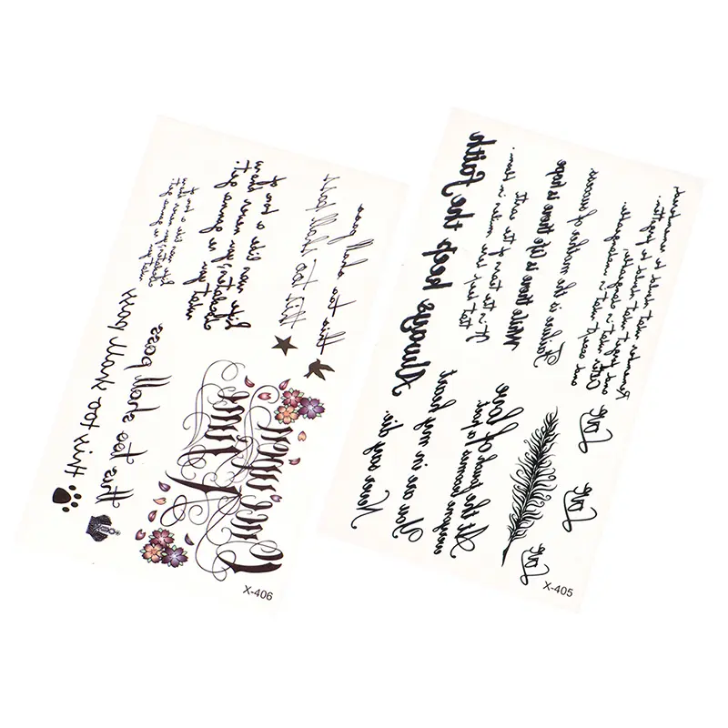 1 Sheet English Word Temporary Tattoo Sticker Waterproof Long Lasting Realistic Transfer English Letters Feather Body Art