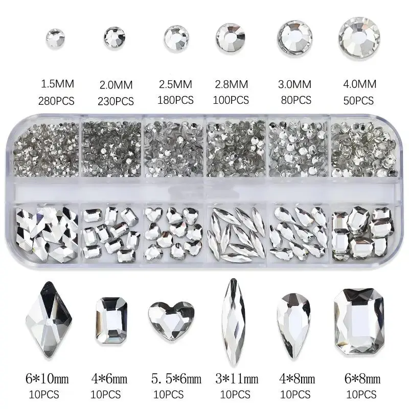 12Grids Nail Rhinestones Luxury Nail Charms Glitter Crystal Jewelry Gems Nail Art Decoration DIY Manicure Rhinestones