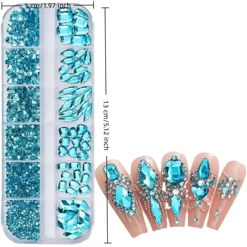 12Grids Nail Rhinestones Luxury Nail Charms Glitter Crystal Jewelry Gems Nail Art Decoration DIY Manicure Rhinestones