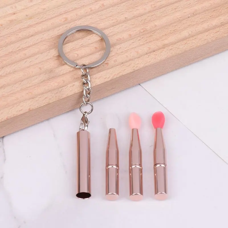 1PC Portable Silicone Lip Brush With Keychain Soft Multifunctional Lip Balm Applicator Lipstick Lipgloss Makeup Brushes
