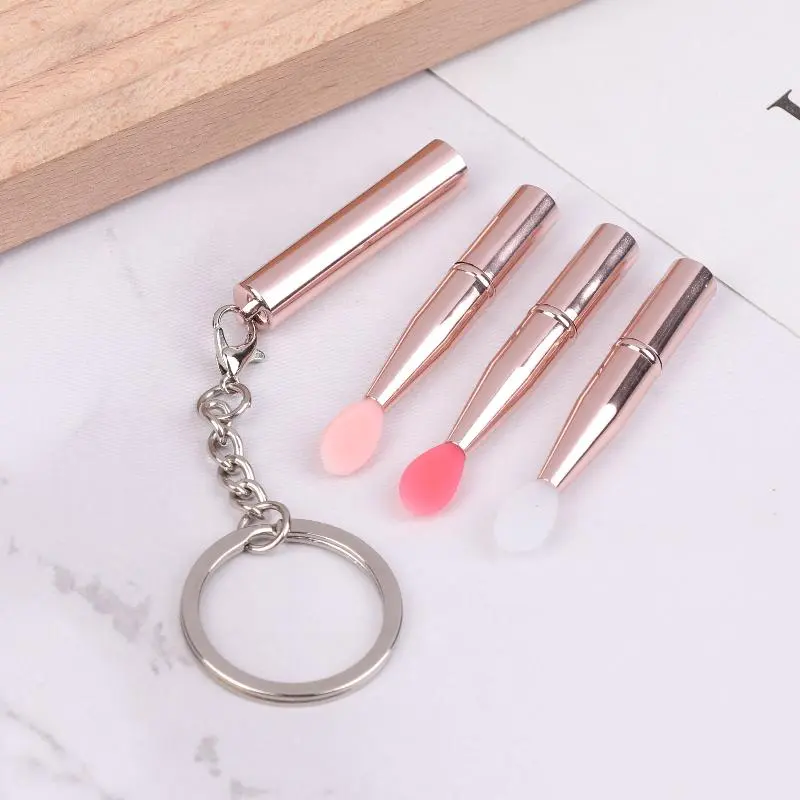 1PC Portable Silicone Lip Brush With Keychain Soft Multifunctional Lip Balm Applicator Lipstick Lipgloss Makeup Brushes