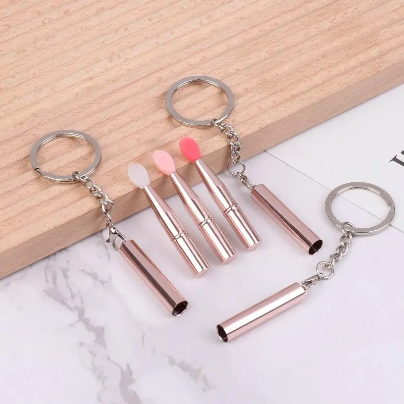 1PC Portable Silicone Lip Brush With Keychain Soft Multifunctional Lip Balm Applicator Lipstick Lipgloss Makeup Brushes