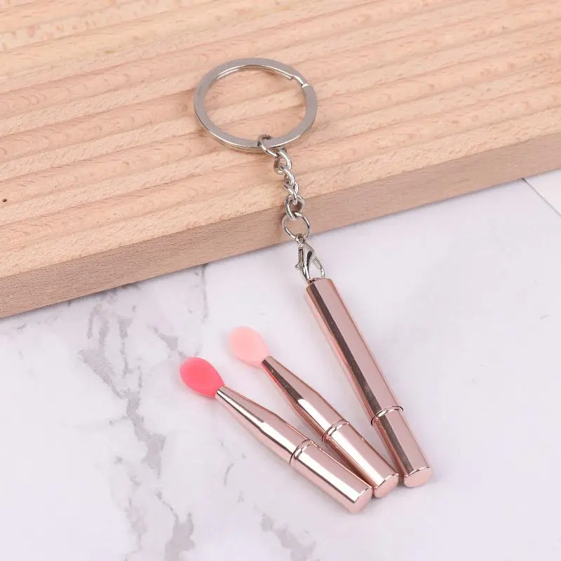 1PC Portable Silicone Lip Brush With Keychain Soft Multifunctional Lip Balm Applicator Lipstick Lipgloss Makeup Brushes