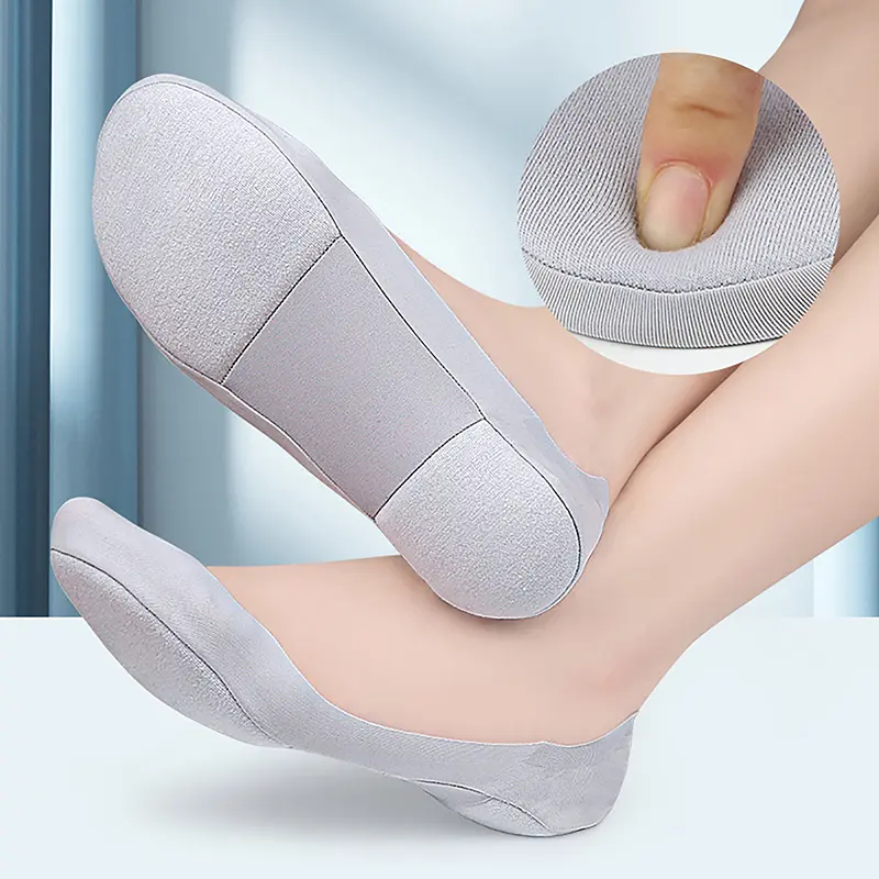 1Pair 3D Arch Massage Health Care Womens Summer Socks Ice Silk Socks Shallow Mouth Silica Gel Anti-off Invisible Sock Slippers