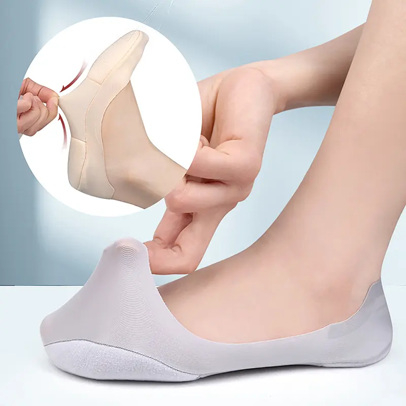 1Pair 3D Arch Massage Health Care Womens Summer Socks Ice Silk Socks Shallow Mouth Silica Gel Anti-off Invisible Sock Slippers