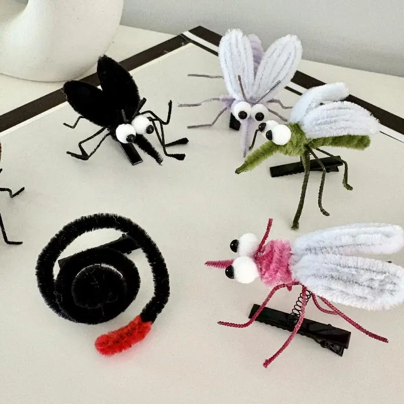Creative Mosquito Hairpin Plush Toys Cute Cartoon Insect Spring Hairpin Toys Funny Children Joke Props Photo Props Girls Decor
