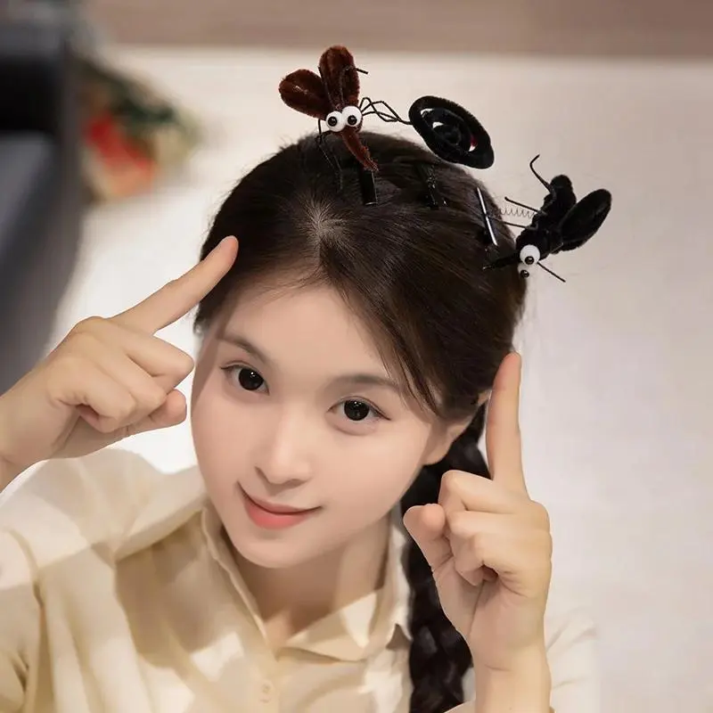 Creative Mosquito Hairpin Plush Toys Cute Cartoon Insect Spring Hairpin Toys Funny Children Joke Props Photo Props Girls Decor