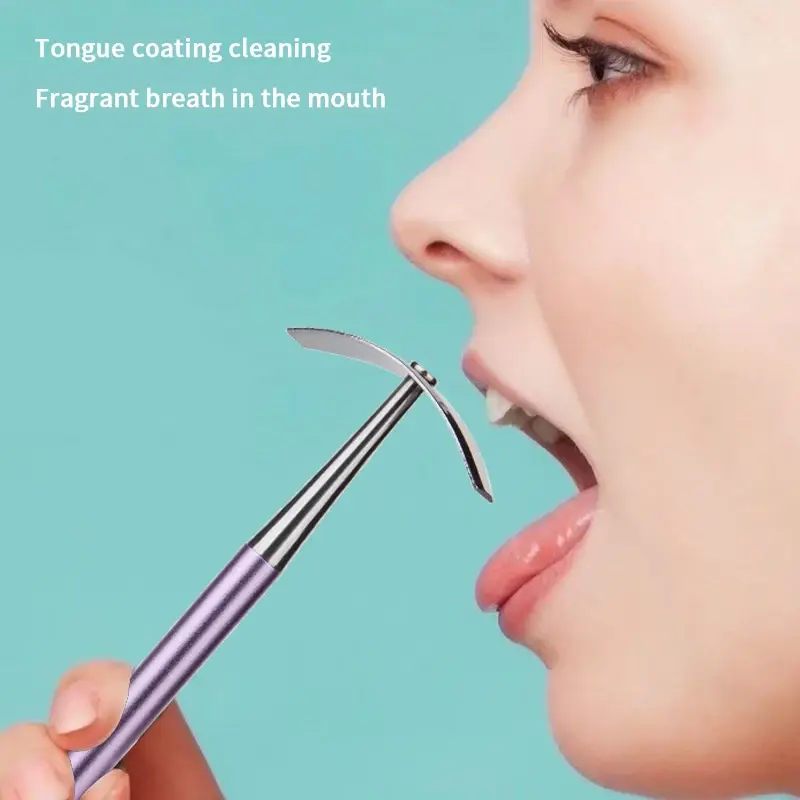 Premium Stainless Steel Tongue Scraper Cleaner For Adults & Kids Portable Stainless Steel Tongue Scrapers With Hidden Toothpick