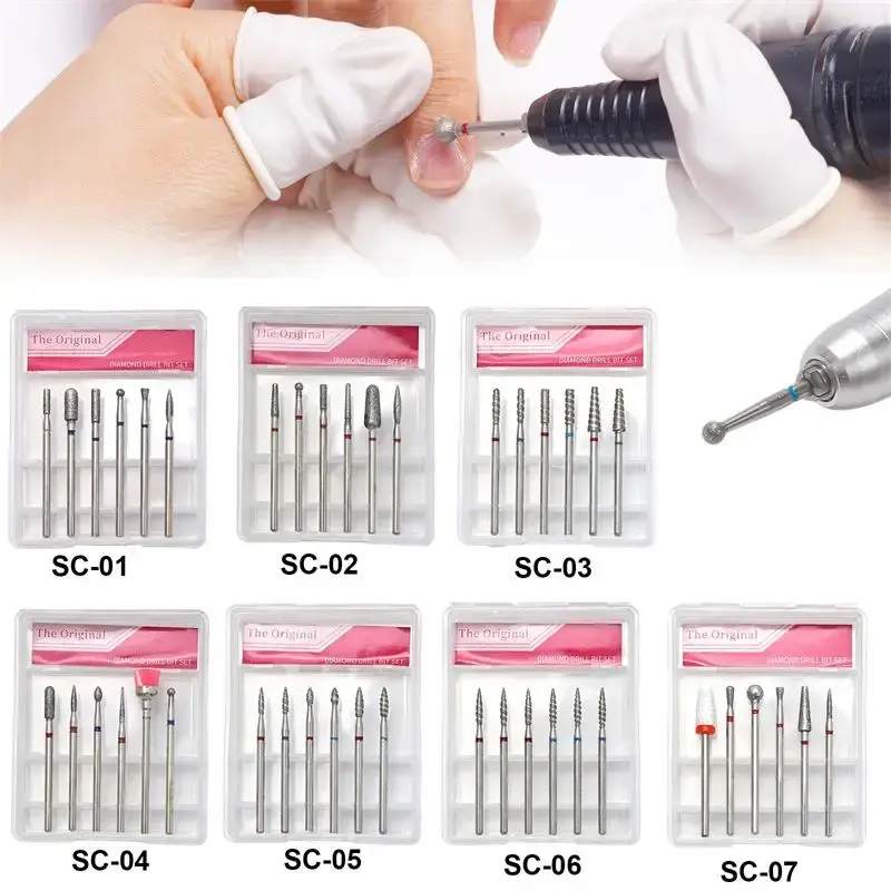 6Pcs Nail Cone Tip Diamond Drill Bits Electric Cuticle Clean Rotary Manicure Nail Drill Bits Pedicure Grinding Head Sander Tool