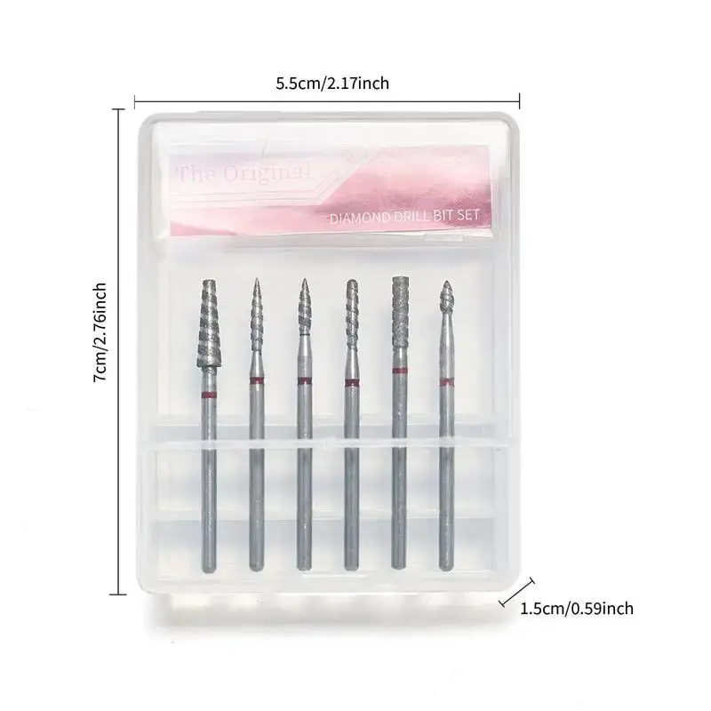 6Pcs Nail Cone Tip Diamond Drill Bits Electric Cuticle Clean Rotary Manicure Nail Drill Bits Pedicure Grinding Head Sander Tool