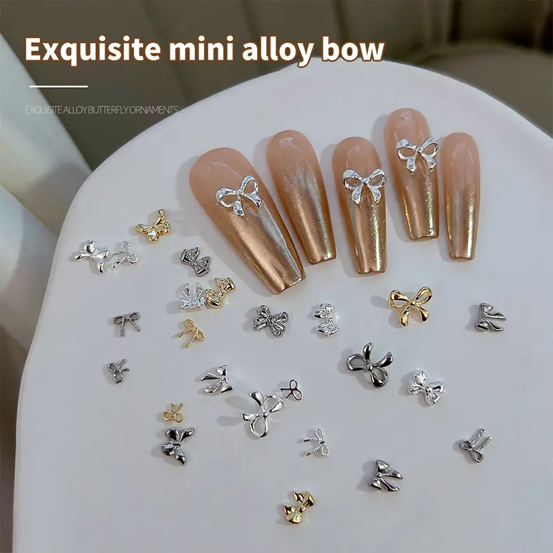 10pcs Luxury Kawaii Bow Nail Art Charms 3D Japanese Alloy Bow Tie Jewelry Nail Rhinestone Decoration DIY Accessories