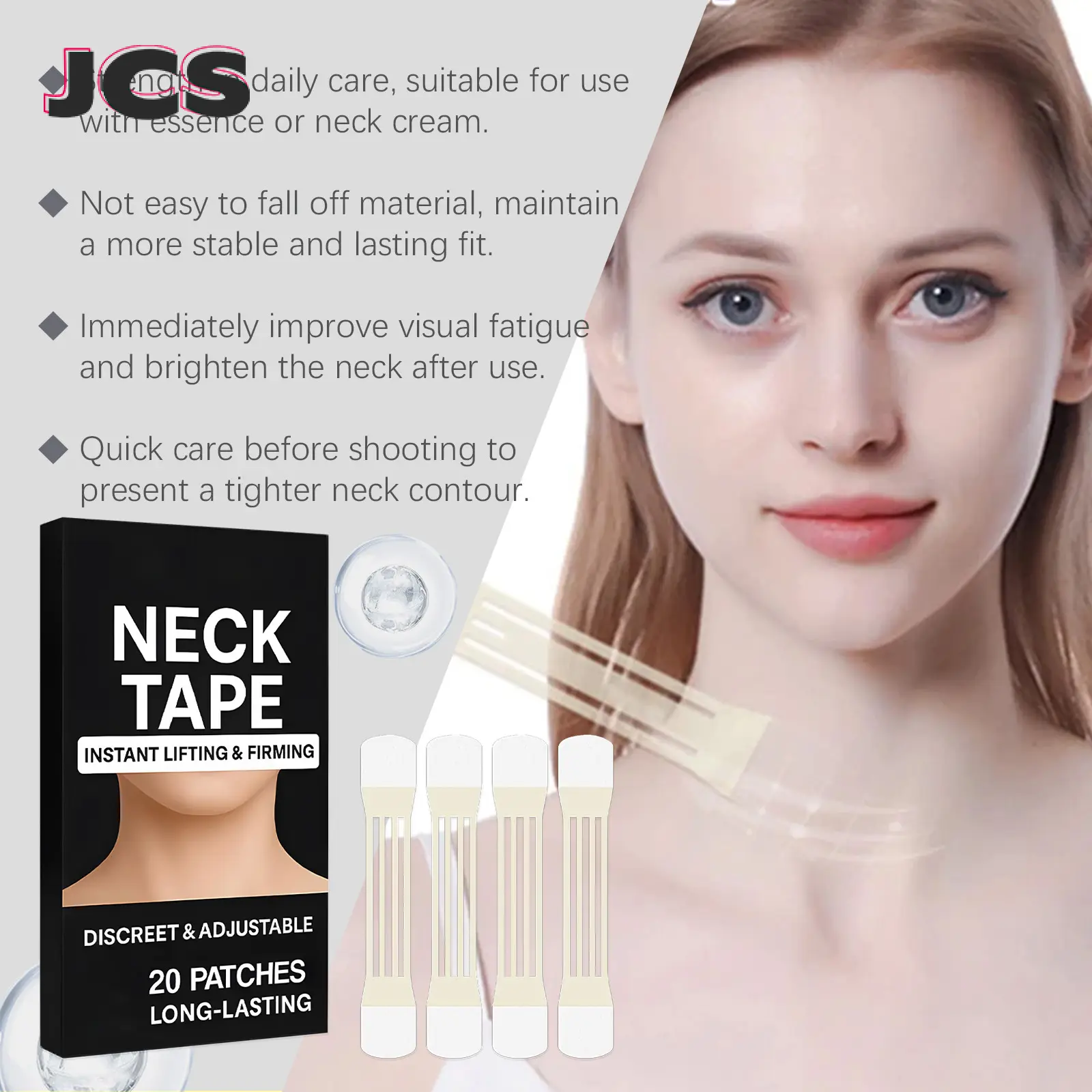 4pcs Invisible Neck Lifting Tape With 20pcs Patch Waterproof Elasticity Neck Wrinkle Removal Adhesive Stickers Face Lift Tape