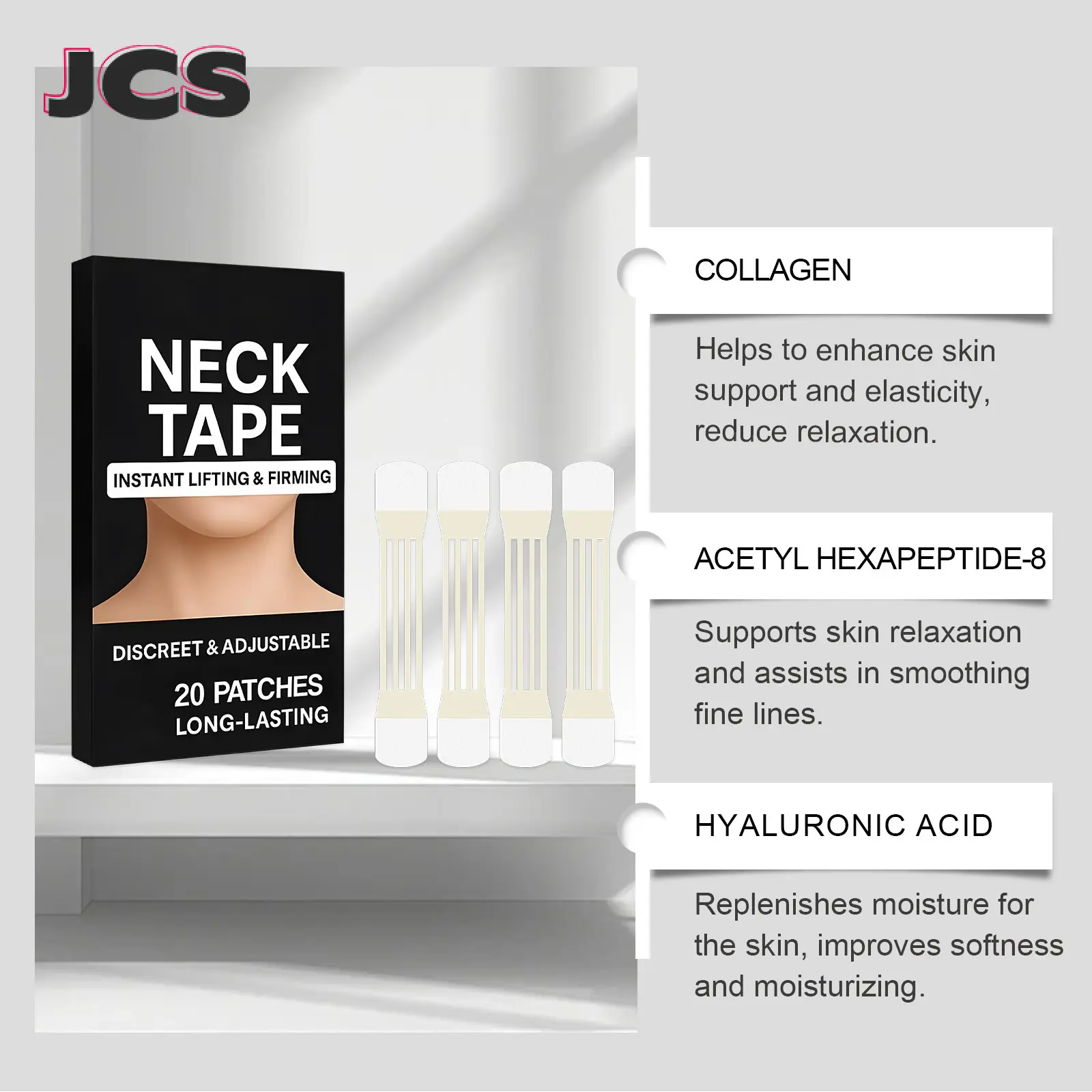 4pcs Invisible Neck Lifting Tape With 20pcs Patch Waterproof Elasticity Neck Wrinkle Removal Adhesive Stickers Face Lift Tape