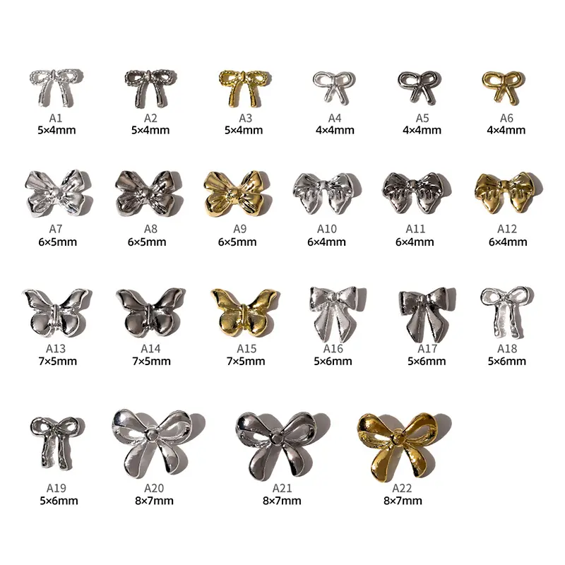 10pcs Luxury Kawaii Bow Nail Art Charms 3D Japanese Alloy Bow Tie Jewelry Nail Rhinestone Decoration DIY Accessories