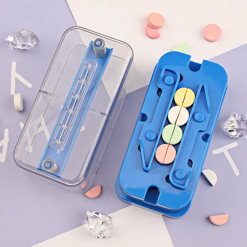 1/4 1/2 Pill Cutter For Round Oblong Pills Multiple Pill Splitter Stainless Steel Blade Quartering Tablet Cutter Splitter Blue