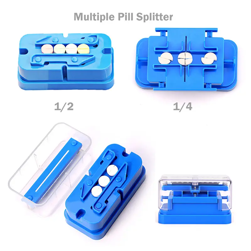 1/4 1/2 Pill Cutter For Round Oblong Pills Multiple Pill Splitter Stainless Steel Blade Quartering Tablet Cutter Splitter Blue