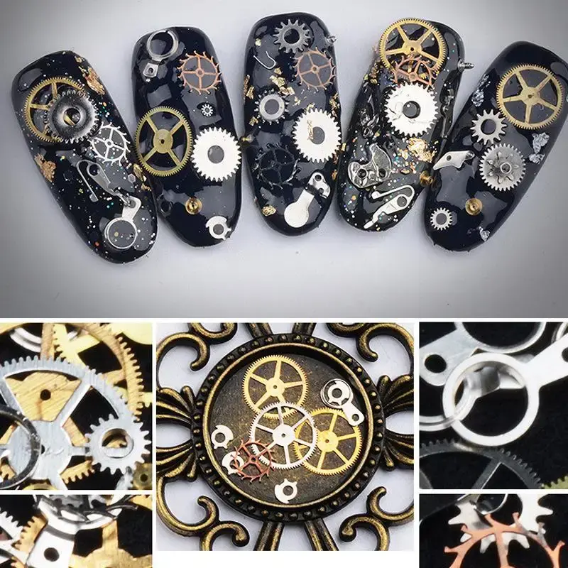 1Box 3D DIY Steampunk Mechanical Component Gear Wheel Nail Art Decoration Tips