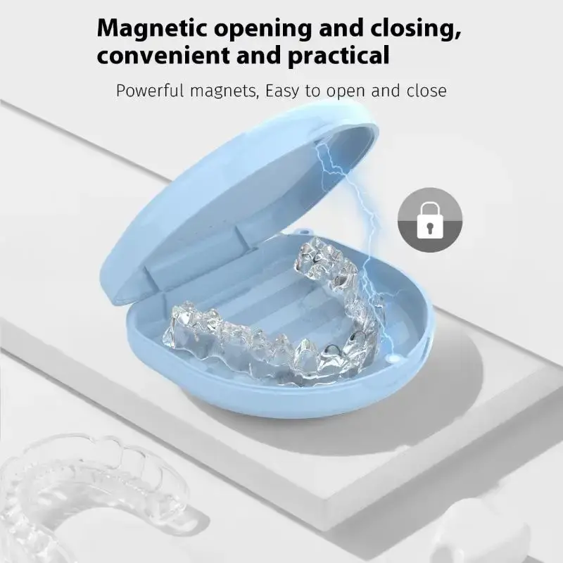 Portable Denture Tray Box Dental Retainer Box Case Plastic Teeth Container Denture Box False Teeth Protective Case With Lanyard