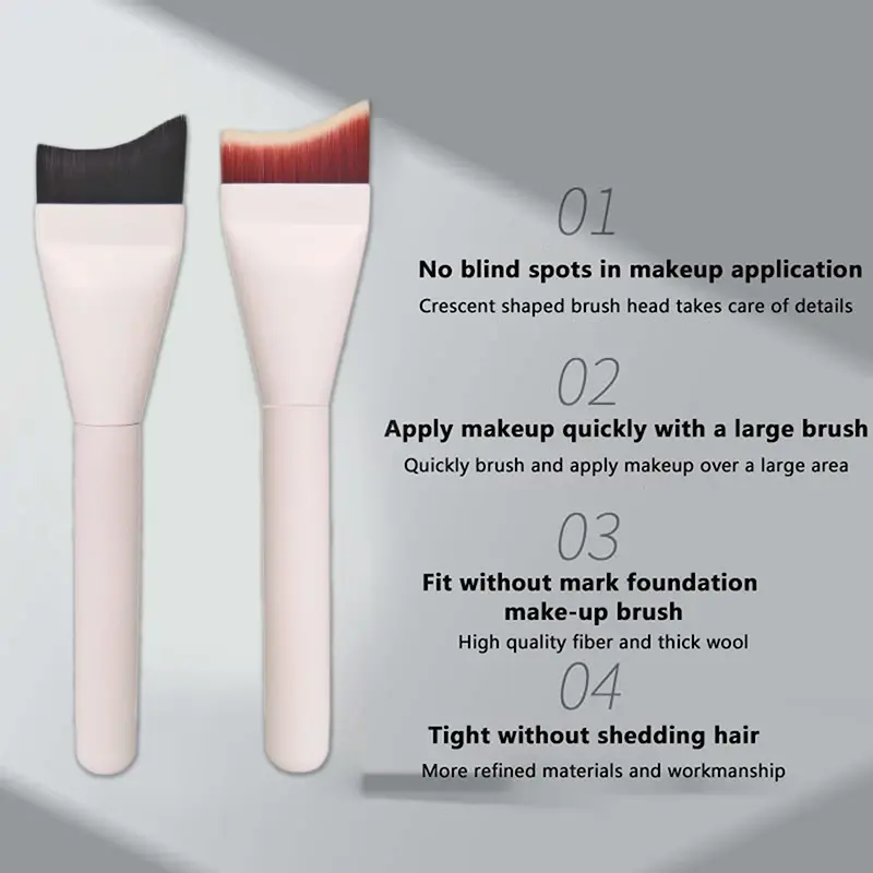 1PCS Ultra Thin Crescent Foundation Brush Lightweight Face Contour Brush Wooden Handle Contour Brush Mixed Foundation Cream Tool