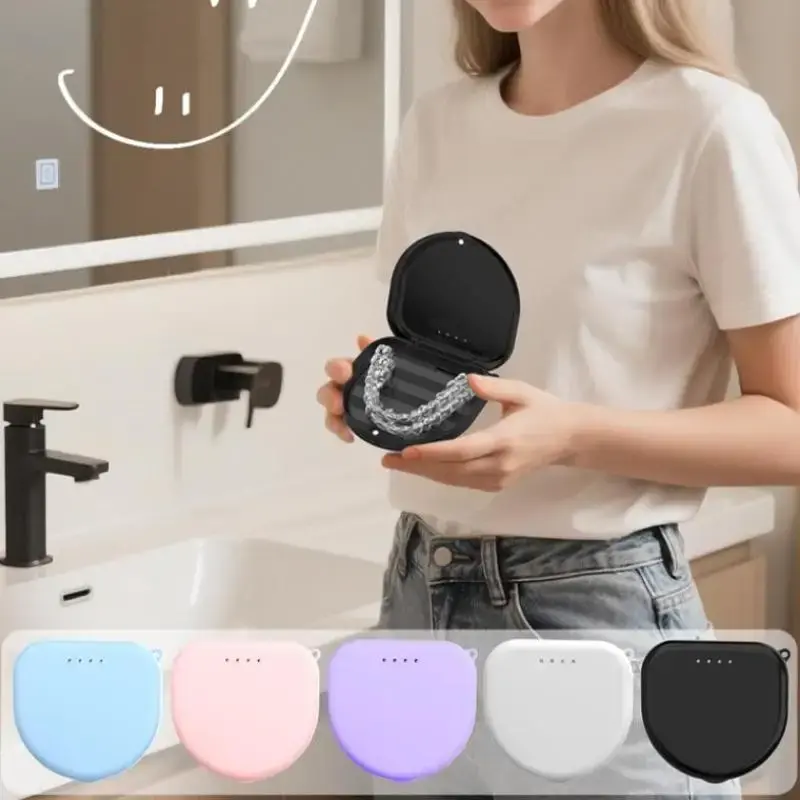 Portable Denture Tray Box Dental Retainer Box Case Plastic Teeth Container Denture Box False Teeth Protective Case With Lanyard