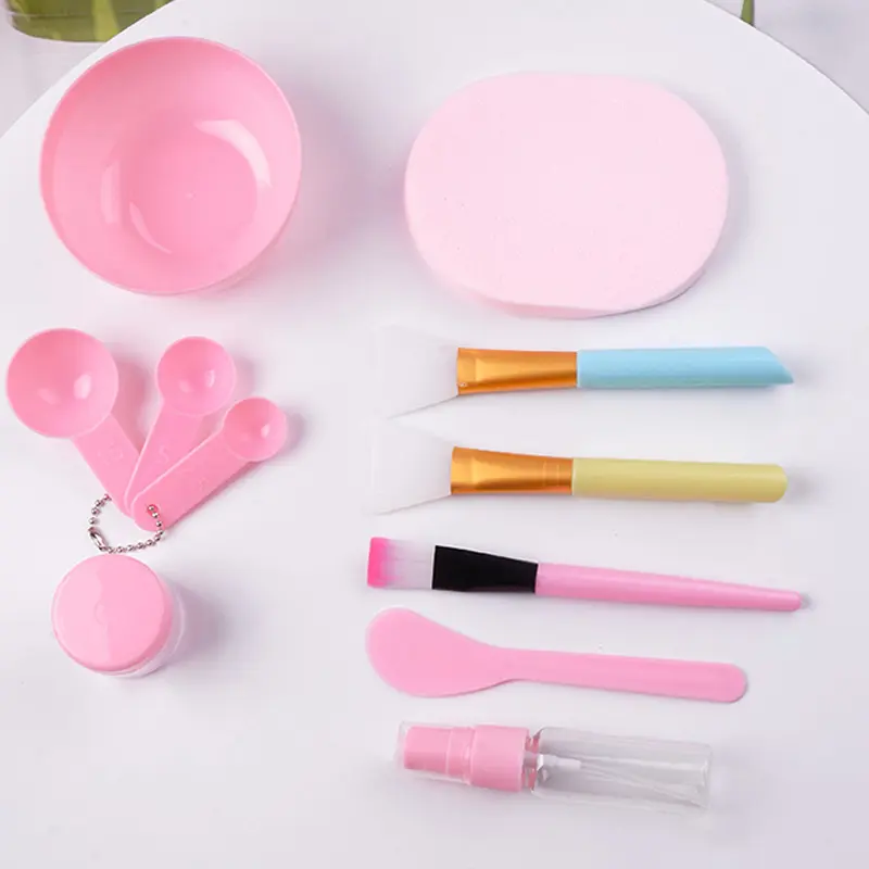 11pcs Pink Mask Bowl Set Facial Mask Full Set Of Beauty Tools Mask Brush Bottles Skin Care Tool Kits
