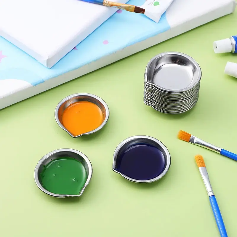 10pcs Stainless Steel Small Round Paint Tray Paint Mixing Palette Tray，Suitable for Mixing of Various pigments
