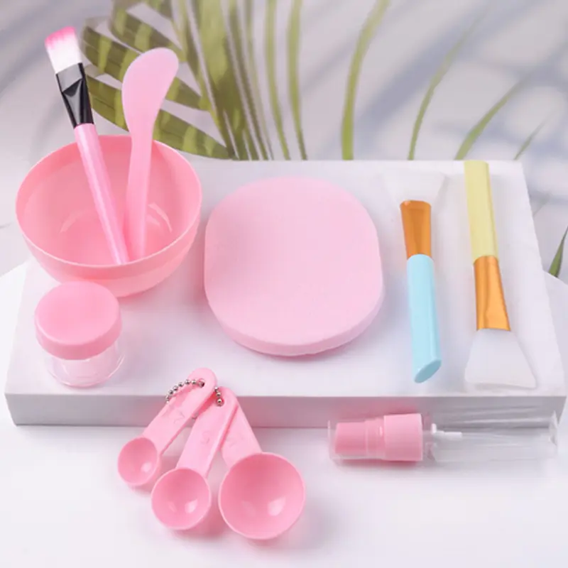 11pcs Pink Mask Bowl Set Facial Mask Full Set Of Beauty Tools Mask Brush Bottles Skin Care Tool Kits