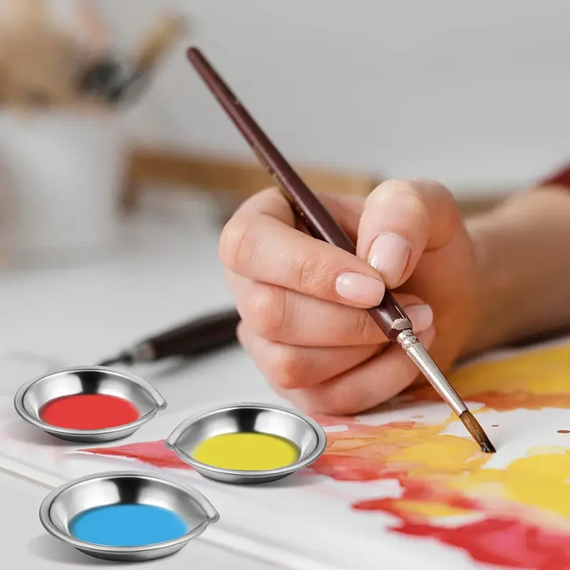 10pcs Stainless Steel Small Round Paint Tray Paint Mixing Palette Tray，Suitable for Mixing of Various pigments