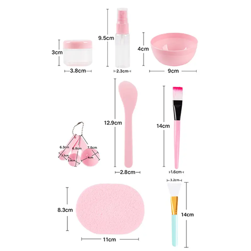 11pcs Pink Mask Bowl Set Facial Mask Full Set Of Beauty Tools Mask Brush Bottles Skin Care Tool Kits