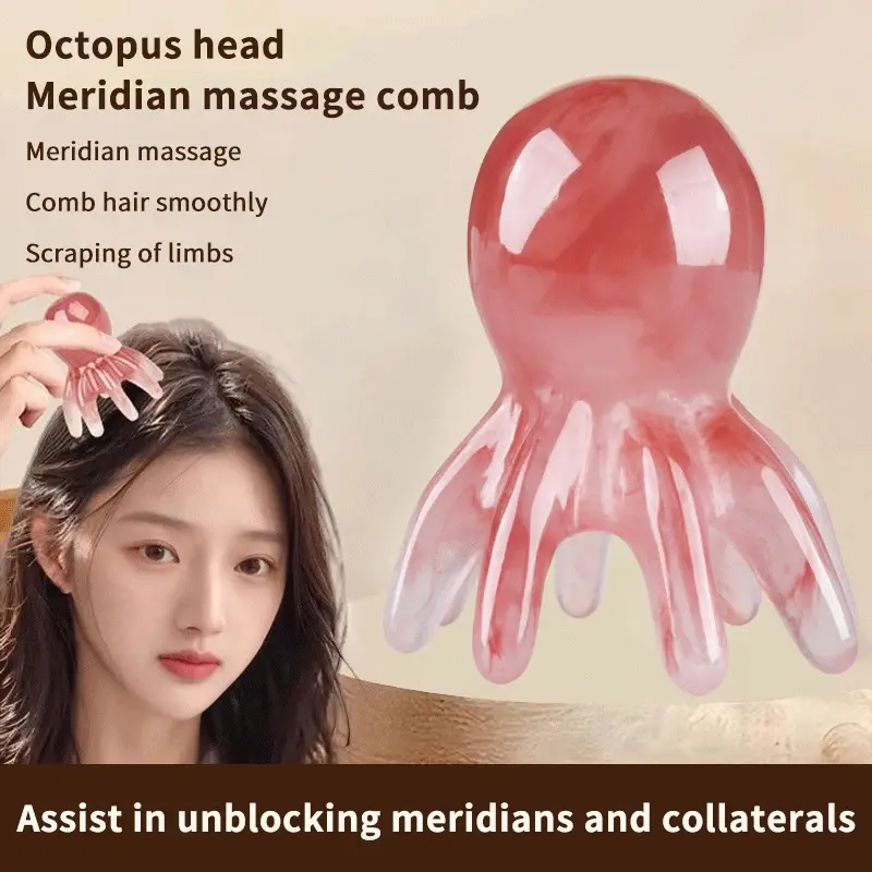 Resin Octopus Comb Cute Head Massager Hair Care Meridian Scraping Scalp Massage Acupuncture SPA Gua Sha Health Massage Tool
