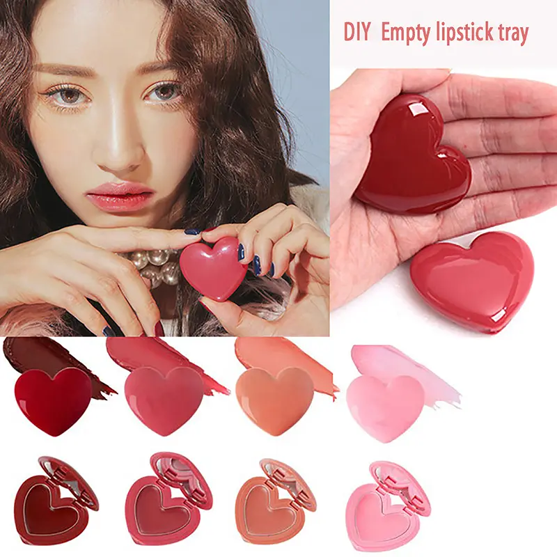 Love Love Heart Shape Empty Eyeshadow Case Rouge Lipstick Box Pigment Palette Refillable Foundation Makeup Dispenser With Pallet