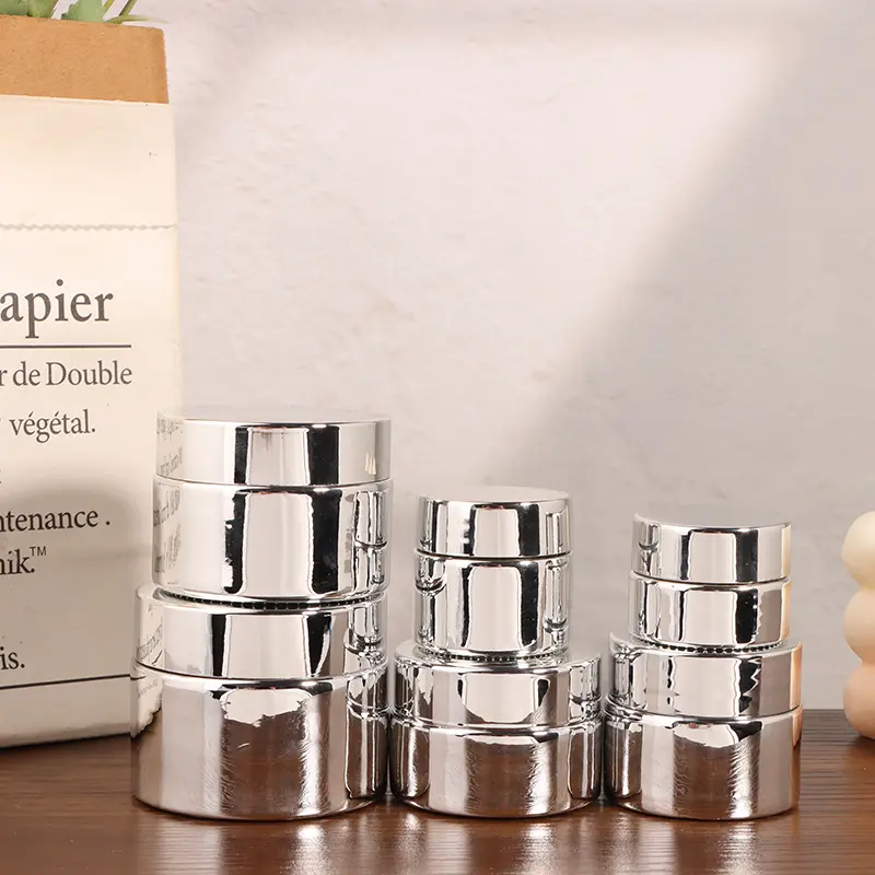 Silver Glass Cream Jar 5-50g Cosmetic Jar Face Cream Glass Bottle Cosmetic Container Makeup Container Empty Nail Glue Jar Travel