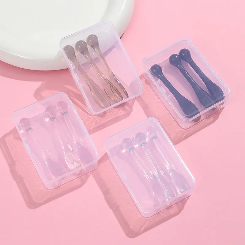 3pcs Acrylic Cosmetic Spatulas Scoop With Bottle,Face Cream Mask Mud Mixing Spoon,Beauty Tools Absorb Roller Facial Applicator