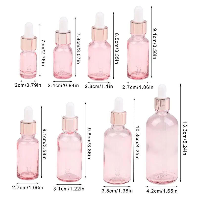Dropper Bottles Refillable 5-100ML Rose Lid Cosmetic Container Pink Glass Aromatherapy Liquid for Essential Massage Oil Pipette