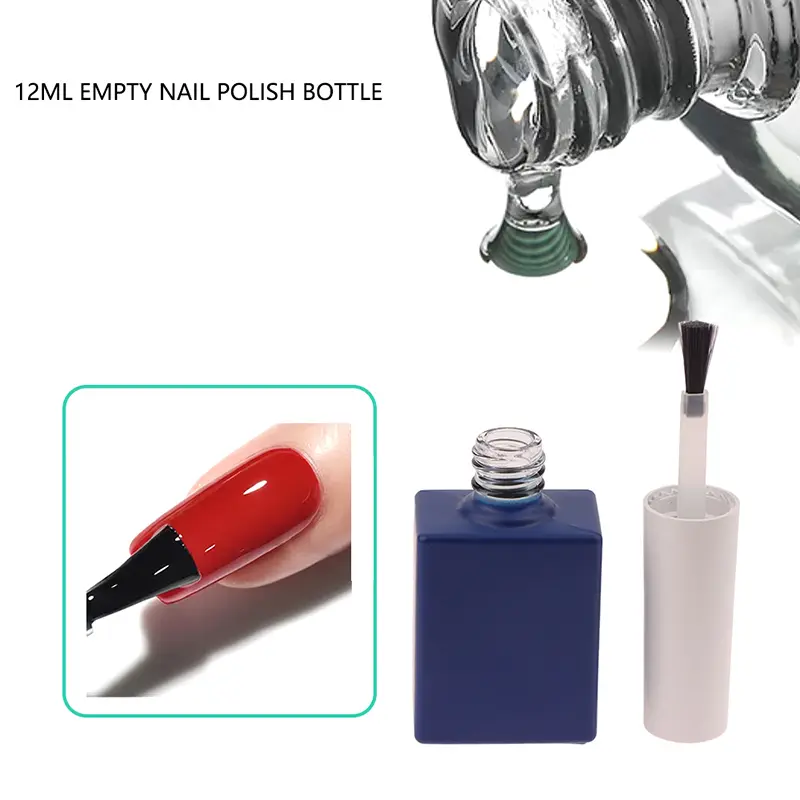 12ml Blue Blackout Nail Polish Bottle With Brush Empty Refill Bottle Glue Bottle Small Sample Nail Gel Polish Containers Glass