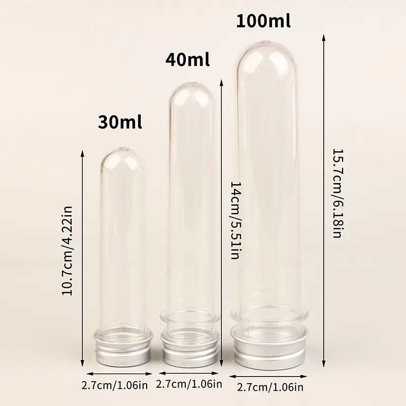 30/40/100ml PET Test Tube Bottle Transparent Cylindrical Plastic Refillable Bottle For Mask Candy Data Line Masking Paper