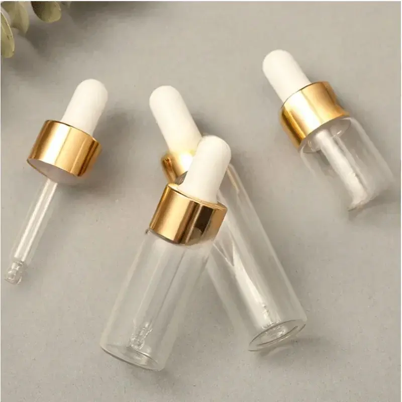 1pcs Mini Dropper Bottles Glass Empty Essential Oil Aromatherapy Bottles Rose Gold Cap Pipettes Bottles 5ml 10ml 15ml
