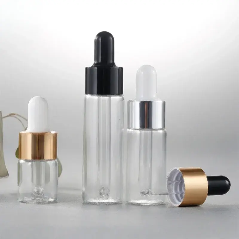 1pcs Mini Dropper Bottles Glass Empty Essential Oil Aromatherapy Bottles Rose Gold Cap Pipettes Bottles 5ml 10ml 15ml