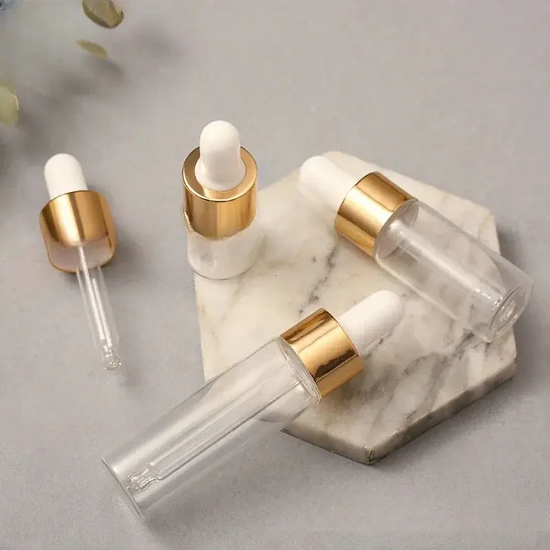 1pcs Mini Dropper Bottles Glass Empty Essential Oil Aromatherapy Bottles Rose Gold Cap Pipettes Bottles 5ml 10ml 15ml